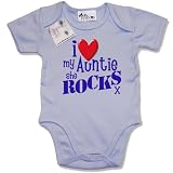 Dirty Fingers  I Love my AUNTIE she Rocks x  Baby & Toddler Short Sleeve Bodysuit / BabyGrow, 3-6 months, Blue