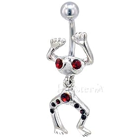 Pugster Red Crystal Dangling Frog Dangle Belly Ring by Dangling Steel Belly Rings