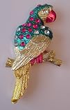 Kitchen Fridge Magnet Gold Tone Blue Parrot with Rhinestones
