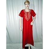 Gift Idea - Ferrari Red Embroidered Evening Dress Womens Cotton Kaftan Short Sleeve Lounge Wear Size M Free Shipping