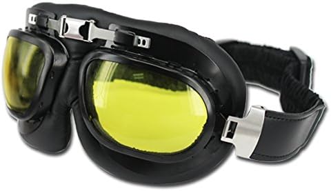 Vintage Goggles Aviator Motorcycle Glasses WWII RAF Pilot Goggles Retro Eyewear - Half Helmet Campatible,Soft Padded,Large Sized,Universal Fit,Yellow Lenses