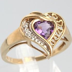 10K Yellow Gold Amethyst and Diamond Heart Ring - OldCities Estate Jewelry by