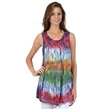 Sakkas Ombre Floral Tie Dye Flared Hem Sleeveless Cotton Tunic Blouse