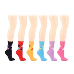 Winter Boot Ski Thick 6 Pairs Argyle Plaid Crew Ladies Mid Calf Socks Cotton Set