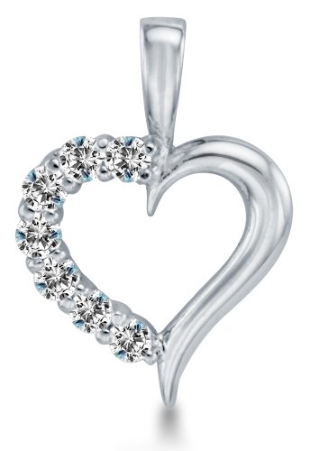 Solid 14k White OR Yellow Gold Journey Heart Highest Quality CZ Cubic Zirconia Pendant Charm (Height = 1/2