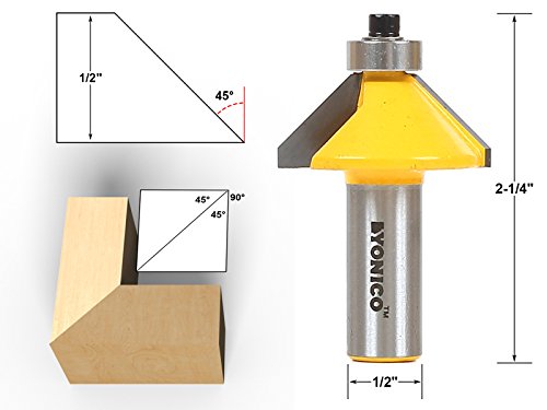 Yonico 13906 45 Degree Chamfer & Bevel Edging Router Bit with 1/2" Shank