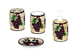 4PC BATHROOM SET ACCESORIES TUSCANY GRAPE WINE DECOR