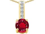 1.35 cts 14k Yellow Gold Plated Silver Created Ruby and Genuine White Topaz Pendant