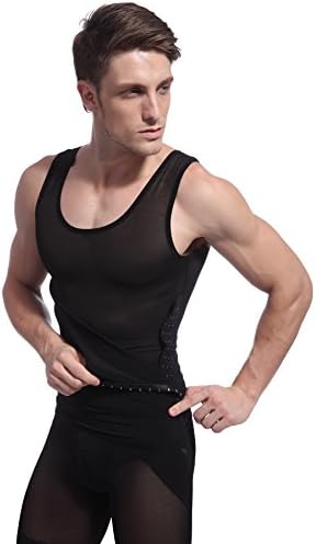 CaiMai Men Slimming Tank Top Body Shaper Corset,3 Steps Buckles Adjustment (Large, Black)