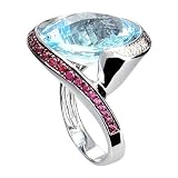 18K Yellow Gold Blue Topaz, Rhodolite and Diamond Ring (18.34ctw)