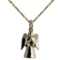 9ct Yellow Gold Solid Guardian Angel Charm with a bright cut cable link chain