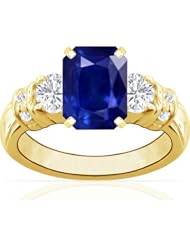 18K Yellow Gold Emerald Cut Blue Sapphire Ring With Sidestones (GIA Certificate)