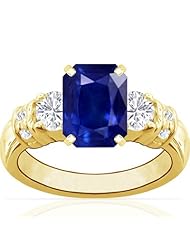 14K Yellow Gold Emerald Cut Blue Sapphire Ring With Sidestones (GIA Certificate)
