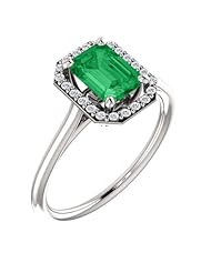 Platinum 7.00x5.00mm Emerald Cut Chatham Created Emerald and Diamond Halo-Style Ring -- LIFETIME WARRANTY