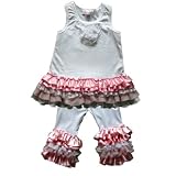 Frillys Girls 2 piece Set. Top Dress and Ruffled Leggings for Baby and Toddler Girls. White.