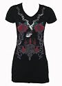 Melis T-Shirt Longshirt/Minikleid ROSE 5225 mit Glitzer Print schwarz