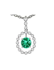 Tommaso Design (tm) Round 5 mm Genuine Emerald and Dimaond Pendant