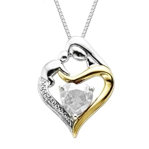 Sterling Silver and 14k Gold Topaz Heart Mom Pendant Necklace, 18