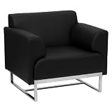 HERCULES Seany Series Contemporary Black Leather Chair with Stainless Steel Frame - ZB-SEANY-8073-CHAIR-BK-GG