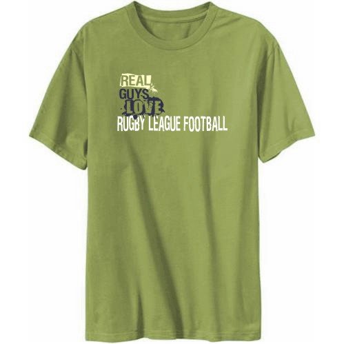 T-Shirt Mens Olive Green " Real guys love Rugby League Football "