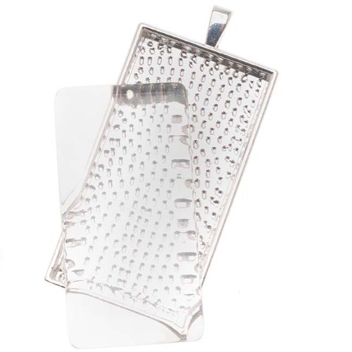 Silver Plated Rectangle Bezel With Glass Cabochon 24x48mm - Pendant Kit