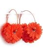 Orange Tone Orange Fabric Flower 2.5" Hoop Clip Back Earrings