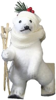12" Freestyle Skiing Polar Bear with Poles, Scarf and Holly Hat Christmas Figure