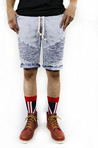 makeitblack Men's Biker Style Acid Washed Denim Shorts w/ Drawstring Medium Lightindigo