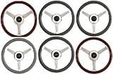 Grant (1050) Banjo Style Steering Wheels - Black leather grip, stainless steel wires anchored to the wheel rim with a sculptured stainless steel spoke retainer. 14-3/4 diameter, 3 1/2 dish including styling sleeve.