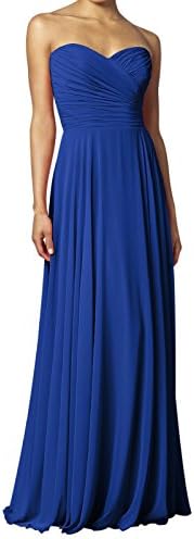 Choyi Women's Sweetheart Chiffon Long Evening Dress Bridesmaid Prom Dresses Royal Blue us18w