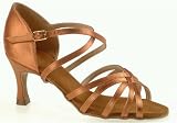 338 Merida Ladies' Sandal with a 2.5 Flared Heel in Tan Satin (Regular Fit)
