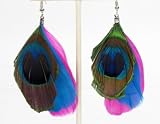 Pink & Turquoise Peacock Feather Dangle Earring - Featured in Glamour Magazine - Sold As A Pair