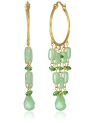 18k Gold Over Sterling Silver Green Jade and Emerald Glass Chandelier Earrings