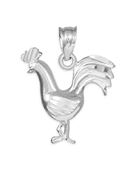 14K White Gold Perfectly Polished Rooster Charm Pendant