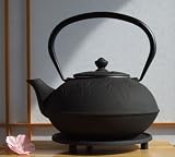 Trivet & Tetsubin Cast Iron Maple Leaf black teapot kettle 1 litre Japanese style  from Gifts Of The Orient