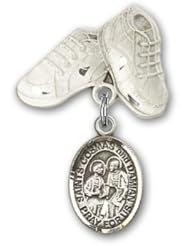 Sterling Silver Baby Badge with Sts. Cosmas & Damian Charm and Baby Boots Pin