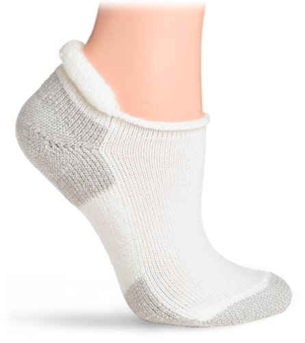 Thorlo Unisex Thick Cushion Running Rolltop Sock, White/Platinum, Medium/11 Men's 5.5-8.5 Ladies 6.5-10