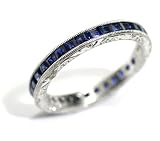 Square Shape Sapphire Channel Set Filigree Full Circle Platinum Eterenity Anniversary Band Ring Size 6.5 (T.w 2.30)