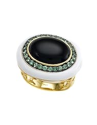 Carlo Viani® 14K Yellow Gold Plated Silver Onyx Ring with Tsavorite and White Agate