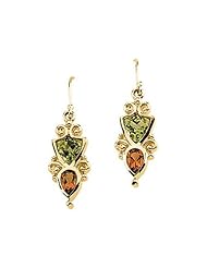 14K Yellow Gold Peridot and Citrine Earrings -- LIFETIME WARRANTY