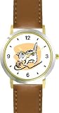 Kitten Playing with Ball of Yarn Cat - WATCHBUDDY&reg; DELUXE TWO-TONE THEME WATCH - Arabic Numbers - Brown Leather Strap-Children's Size-Small ( Boy's Size & Girl's Size )