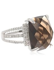 Sterling Silver Rope Smoky Quartz Diamond Ring (1/10cttw, I-J Color, I2-I3 Clarity), Size 7