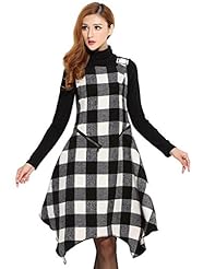 Cocktail Knee Length Sleeveless Tank Fitted Wool Winter Plaid Print Evening Dress/Party Dress/Midi Dress 