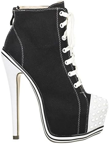 Canvas Fashion High Heel Platform Lace Up Ankle Bootie MANIAC-10