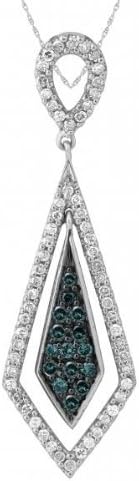 A Delicate Silver Pendulum Type Pendant Set with White and Blue Diamonds - Chain Length 18 In