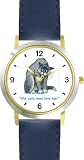 Old Gray Cat Cat Cartoon or Comic - JP Animal - WATCHBUDDY® DELUXE TWO-TONE THEME WATCH - Arabic Numbers - Blue Leather Strap-Size-Children's Size-Small ( Boy's Size & Girl's Size )