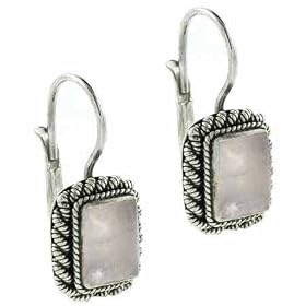 Sterling Silver Genuine Rose Quartz Stone Rectangle LeverBack Lever Back... by SilverSpeck.com