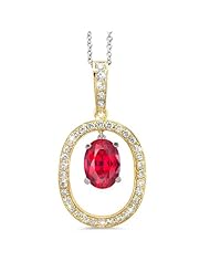 Large Duo Oval Diamond Pendant In 18K Yellow Gold With A 1.06 ct. Genuine Ruby Center Stone.