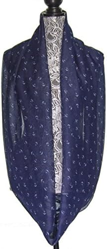 Women Nautical Fashion Infinity Marine Anchor Print Cowl Lightweight Scarf - Navy Blue/White
