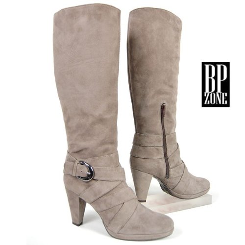 BP ZONE Damen Langschaft Stiefel, Made in Italy, Echtleder, Plateau, taupe, Größe:40